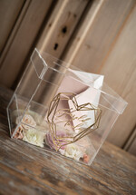 Pudełko na koperty  glamour przezroczysta ślubna skrzynka pudełko na koperty weselne geometryczne złote serce wasze imiona4