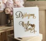 Pudełko na koperty  glamour  ślubna biała skrzynka na koperty błyszczące złote litery kopertówka z waszymi imionami4