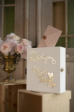 Pudełko na koperty  glamour  ślubna biała skrzynka na koperty błyszczące złote litery kopertówka z waszymi imionami5