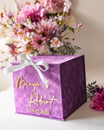 Pudełko na koperty  glamour Elegancka welurowa kopertówka ze złotymi napisami, fioletowy cieniowany welur, pudełko na koperty złote napisy, kopertowka z weluru w stylu glamour6