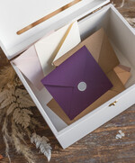 Pudełko na koperty  glamour ślubne pudełko na koperty, drewniane białe pudełko na koperty złote napisy, elegancka kopertówka ślubna na koperty   4