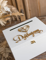 Pudełko na koperty  glamour ślubne pudełko na koperty, drewniane białe pudełko na koperty złote napisy, elegancka kopertówka ślubna na koperty   5