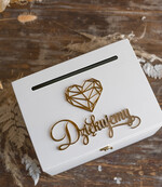 Pudełko na koperty  glamour ślubne pudełko na koperty, drewniane białe pudełko na koperty złote napisy, elegancka kopertówka ślubna na koperty   6