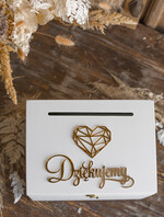 Pudełko na koperty  glamour ślubne pudełko na koperty, drewniane białe pudełko na koperty złote napisy, elegancka kopertówka ślubna na koperty   0
