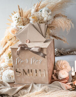 Pudełko na koperty  glamour elegancka welurowe pudełko na koperty ze złotymi napisami, beżowy cieniowany welur, pudełko na koperty2