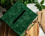 Pudełko na koperty  glamour Personalizowana zielona welurowa kopertówka ze złotymi napisami, zielony cieniowany welur, pudełko na koperty, pomysł na pudełko na pieniądze podczas wesela7