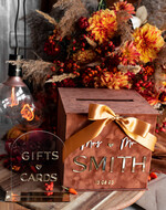 Pudełko na koperty  glamour Elegancka brązowo złota welurowa kopertówka ze złotymi napisami, brązowy cieniowany welur, pudełko na koperty, pomysł na pudełko na pieniądze podczas wesela9