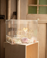 Pudełko na koperty  glamour przezroczysta kopertówka skrzynka na koperty weselne pudełko na kartki ślubne złote napisy0