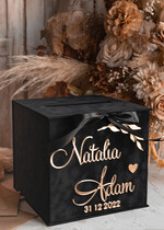 Pudełko na koperty  glamour czarna kopertówka, pomysł na pudełko na pieniądze ślub i wesele, eleganckie pudełko na pieniądze, prezent dla młodej pary kopertówka na pieniądze6