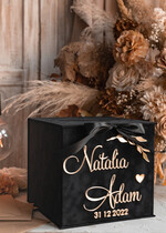 Pudełko na koperty  glamour czarna kopertówka, pomysł na pudełko na pieniądze ślub i wesele, eleganckie pudełko na pieniądze, prezent dla młodej pary kopertówka na pieniądze9