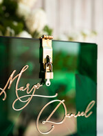 Pudełko na koperty  glamour zielona akrylowa kopertówka na koperty, pudełko na koperty przezroczyste z pleksy, pomysł na pudełko na koperty na weselu, akrylowe pudełko na koperty 4