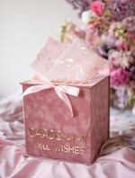 Pudełko na koperty  glamour Elegancka welurowa kopertówka ze złotymi napisami, pudrowo rózowy cieniowany welur, pudełko na koperty0