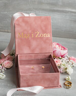 Pudełka Szkatułki na Obrączki glamour złote welurowe pudełeczko do podawania obrączek ślubnych wasze imiona i data, eleganckie ręcznie robione pudełko na obrączki, wesele glamour, welurowe pudelko 1