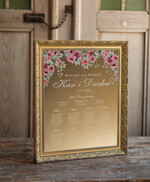 Plany stołów złote na lustrze  złoty plan stłów na lustrze usadzenie gości na weselu złota ozdobna rama powitanie gości 1