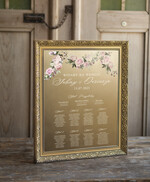 Plany stołów złote na lustrze  złota tablica plan stołow na lustrze usadzenie gości na weselu złota ozdobna rama powitanie gości piekna grafika 1