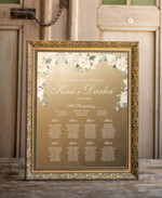 Plany stołów złote na lustrze  złota tablica glamour plan stołow na lustrze usadzenie gości na weselu powitanie gości weselnych0