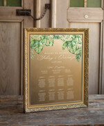 Plany stołów złote na lustrze  złoto zielony plan stołow na lustrze usadzenie gości na weselu rama powitanie gości idealne na zielone wesele2