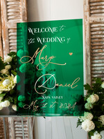 Plany stołów na pleksie - akryl Tablica powitalna slubna glamour, elegancka powitalna plansza ze złotymi literami, rama powitanie na weselu plansza powitalna na pleksie ze zlotymi literami0