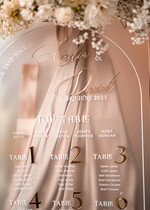 Plany stołów na pleksie - akryl Satynowa Tablica Plan stołów glamour, elegancki plan stołów ze złotymi literami, plan usadzenia gości na weselu plansza powitalna na satynowej pleksie8