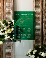 Plany stołów na pleksie - akryl Zielona Tablica Plan stołów glamour, elegancki plan stołów ze złotymi literami, plan usadzenia gości na weselu plansza powitalna na pleksie ze zlotymi literami13