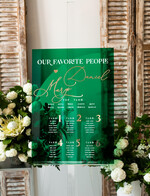 Plany stołów na pleksie - akryl Zielona Tablica Plan stołów glamour, elegancki plan stołów ze złotymi literami, plan usadzenia gości na weselu plansza powitalna na pleksie ze zlotymi literami7