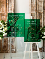 Plany stołów na pleksie - akryl Zielona Tablica Plan stołów glamour, elegancki plan stołów ze złotymi literami, plan usadzenia gości na weselu plansza powitalna na pleksie ze zlotymi literami19