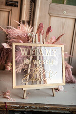 Plany stołów na pleksie - akryl Złota tablica z powitaniem gości na weselu przeźroczysta Plansza - witamy na weselu - Powitalna tablica weselna 2