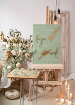 Plany stołów na pleksie - akryl Tablica powitanie na weselu, elegancka powitalna plansza ze złotymi literami, rama powitanie na weselu plansza powitalna na pleksie ze zlotymi literami10