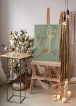 Plany stołów na pleksie - akryl Tablica powitanie na weselu, elegancka powitalna plansza ze złotymi literami, rama powitanie na weselu plansza powitalna na pleksie ze zlotymi literami14