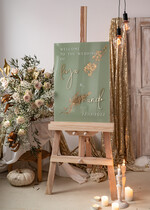 Plany stołów na pleksie - akryl Tablica powitanie na weselu, elegancka powitalna plansza ze złotymi literami, rama powitanie na weselu plansza powitalna na pleksie ze zlotymi literami12