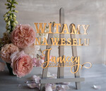 Plany stołów na pleksie - akryl Akrylowa tablica z powitaniem gości na weselu złote napisy lustrzane Plansza - witamy na weselu - Powitalna tablica weselna 0