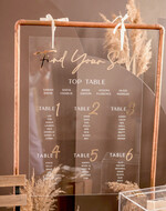 Plany stołów na pleksie - akryl plansza powitanie gości i plan stołów w jednym, akrylowy plan stołów, nowoczesna plansza usadzenia gości, plan stołów w stylu glamour9