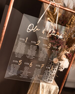 Plany stołów na pleksie - akryl plansza powitanie gości i plan stołów w jednym, akrylowy plan stołów, nowoczesna plansza usadzenia gości, plan stołów w stylu glamour5