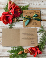 Kartki świąteczne z logo firmy Kokardki  firmowe kartki swiateczne z logo składane bożonarodzeniowe kartki z kokardką, kartki swiateczne z logo firmy, świąteczne kartki ze wstążką1