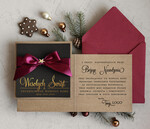 Kartki świąteczne z logo firmy Kokardki  Złocone kartki na święta z logo firmy, świąteczna kartka biznesowa z kokardką i złotymi napisami, nowoczesna firmowa kartka bożonarodzeniowa0