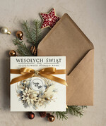 Kartki świąteczne z logo firmy Kokardki  bozonarodzeniowe kartki swiateczne z logo firmy, firmowa biznesowa kartka świąteczna, eleganckie kartki świateczne z kokardką dla firm0