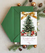 Kartki świąteczne z logo firmy Kokardki  kartka świąteczna dla firmy z logo, białe kartki z motywem świątecznym i kokardką0