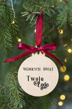 Kartki świąteczne z logo firmy kartka pudełko Biznesowe kartki świąteczne z logo w pudełku z bombką na choinkę- drewniane zawieszki na choinkę prezent dla klientów3