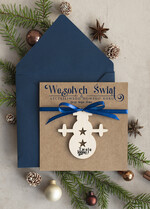 Kartki świąteczne z logo firmy z magnesem lub zawieszką na choinkę Bombka bałwan zawieszka na choinkę i  kartka świateczna dla Firm, kartki swiateczne z logo, biznesowa kartka0