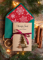 Kartki świąteczne z logo firmy z magnesem lub zawieszką na choinkę kartki świąteczne dla firm Złota bombka zawieszka na choinke z Logo firmy świateczna kartka firmowa choinka2