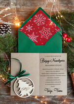 Kartki świąteczne z logo firmy z magnesem lub zawieszką na choinkę kartki świąteczne dla firm Drewniana bombka zawieszka na choinke z Logo firmy świateczna kartka firmowa choinka0