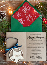 Kartki świąteczne z logo firmy z magnesem lub zawieszką na choinkę kartka świąteczna z logo firmy kartka z drewniana bombką na choinkę   1