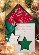 Kartki świąteczne z logo firmy z magnesem lub zawieszką na choinkę kartki świąteczne dla firm Drewniana bombka zawieszka na choinke z Logo firmy świateczna kartka firmowa 0