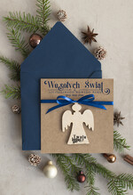 Kartki świąteczne z logo firmy z magnesem lub zawieszką na choinkę Bombka Aniołek zawieszka na choinkę i  kartka świateczna dla Firm, kartki swiateczne z logo, biznesowa kartka0