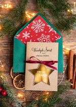 Kartki świąteczne z logo firmy z magnesem lub zawieszką na choinkę kartki świąteczne dla firm Złota bombka zawieszka na choinke z Logo firmy świateczna kartka firmowa choinka0