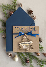 Kartki świąteczne z logo firmy z magnesem lub zawieszką na choinkę Bombka choinka zawieszka na choinkę i  kartka świateczna dla Firm, kartki swiateczne z logo, biznesowa kartka0