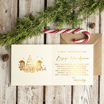 Kartki świąteczne z logo firmy złocone złote firmowe kartki swiateczne z logo złocone treści i napisy na karnecie bożonarodzeniowym, kartki świąteczne dla pracowników, błyszczące złote karnety swiateczne złote napisy1