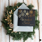 Kartki świąteczne z logo firmy złocone złote Kartki Bożonarodzeniowe z Logo Twojej Firmy, złote napisy na kartce świątecznej0