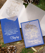 Kartki świąteczne z logo firmy złocone złote kartka świąteczna z logo firmy, złote napisy na kartce świątecznej2