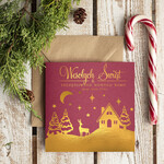 Kartki świąteczne z logo firmy złocone złote eleganckie kartka świąteczna dla firmy z logo, błyszczące złocone karnety świąteczne złote napisy, bordowe kartki świąteczne 0